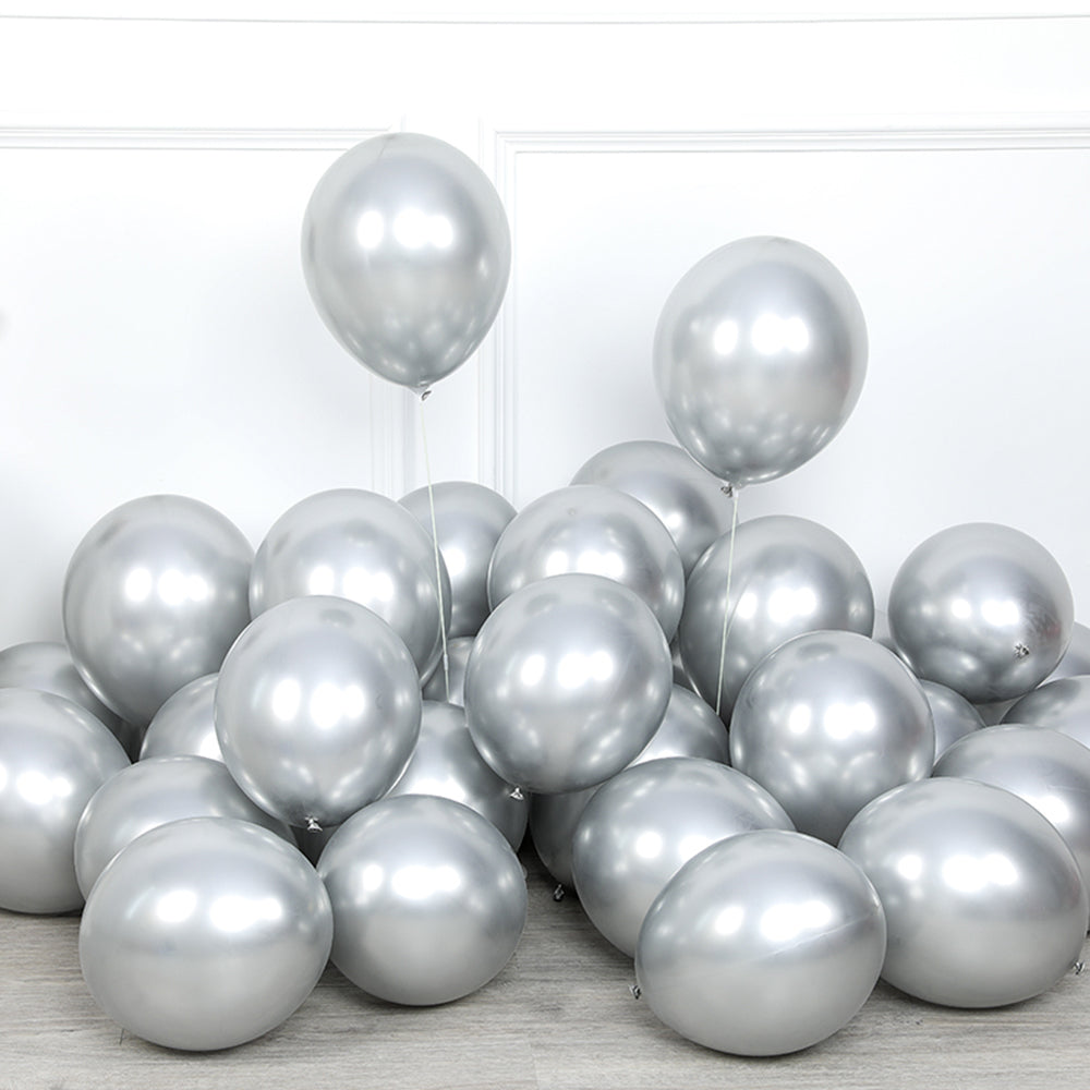 50PCS 5'' Latex Party Balloon Set Metallic Silver