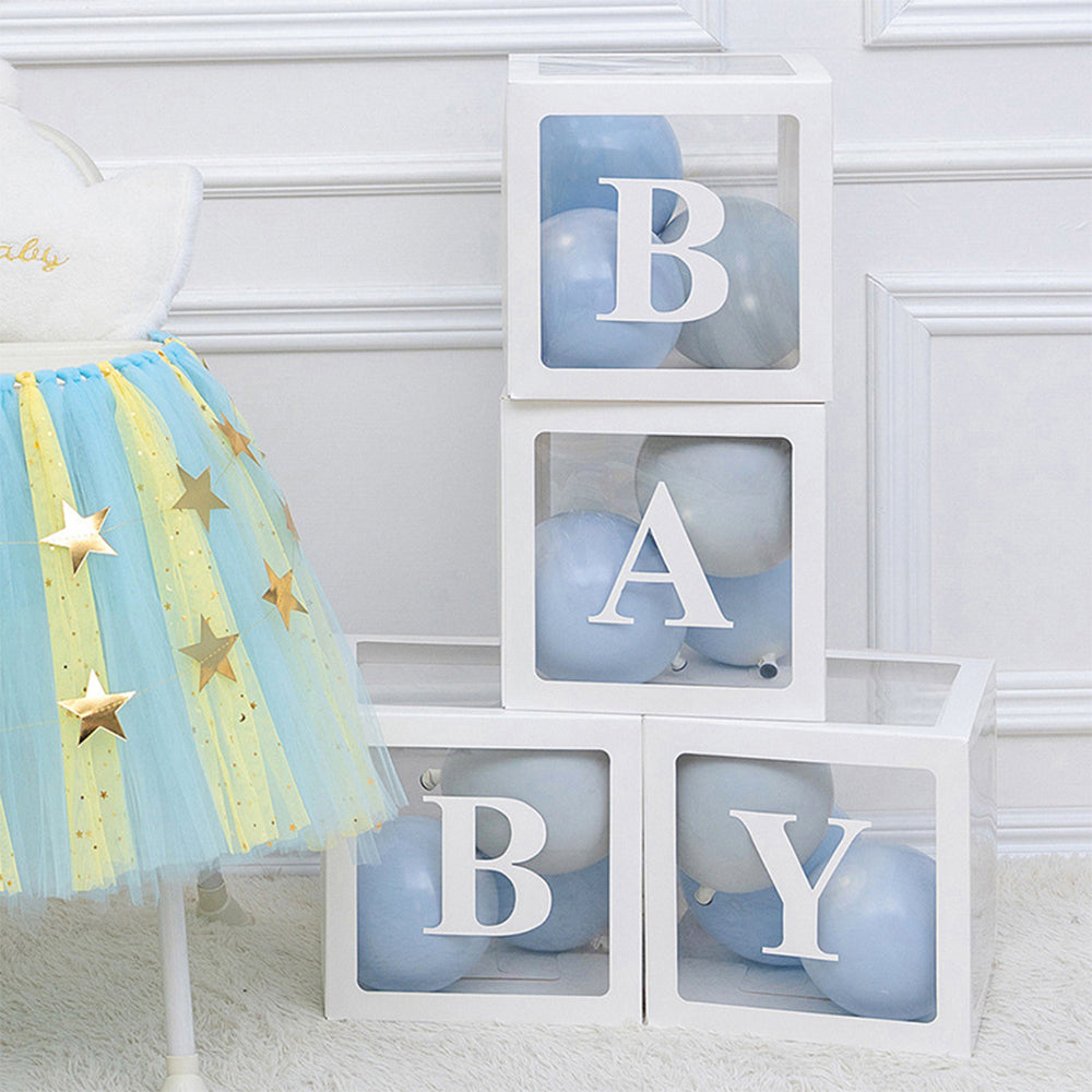 4Pcs/Set BABY Balloon Box Cube Blue Boxes