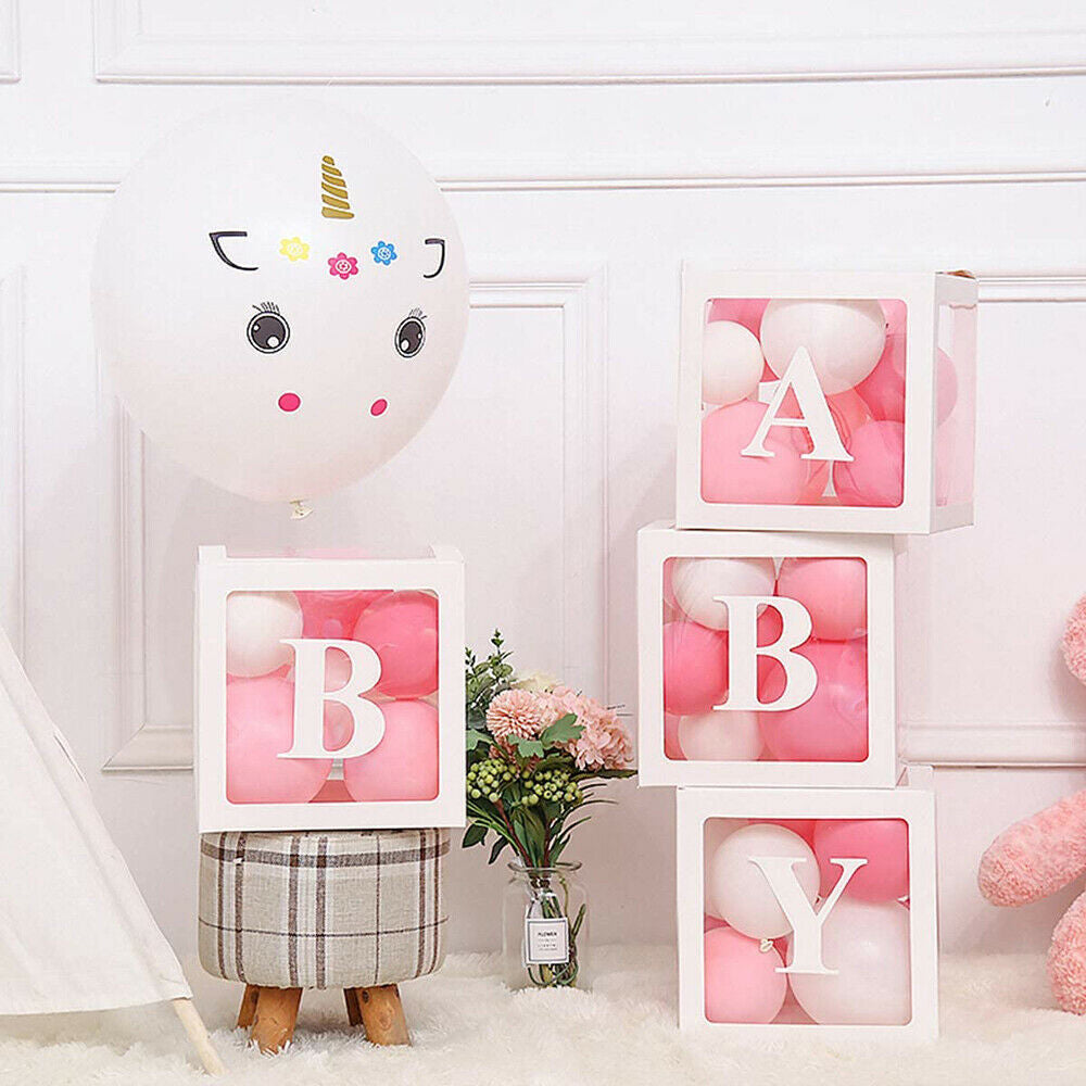4Pcs/Set BABY Balloon Box Cube Blue Boxes