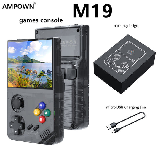 64G Black MPOWN M19 Handheld Gaming Console - Retro Arcade & PSP Emulator, 3.5-Inch HD Screen, TV Connectivity, Portable 3D Gaming Device