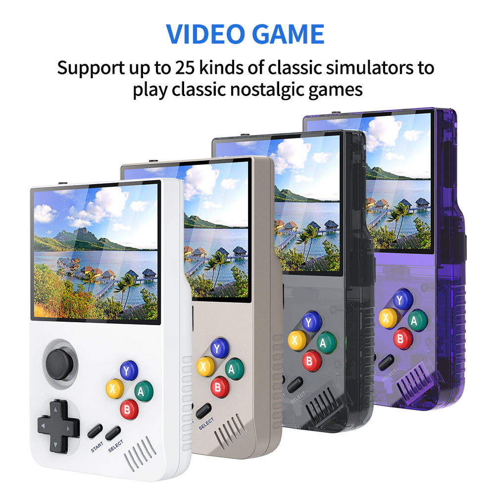 64G Purple MPOWN M19 Handheld Gaming Console - Retro Arcade & PSP Emulator, 3.5-Inch HD Screen, TV Connectivity, Portable 3D Gaming Device