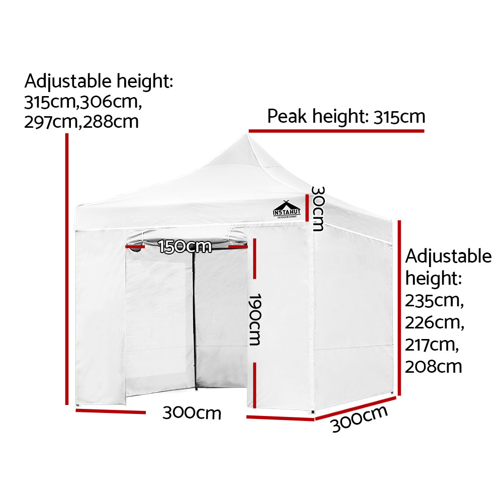 Instahut Gazebo Pop Up Marquee 3x3m Folding Wedding Tent Gazebos Shade White