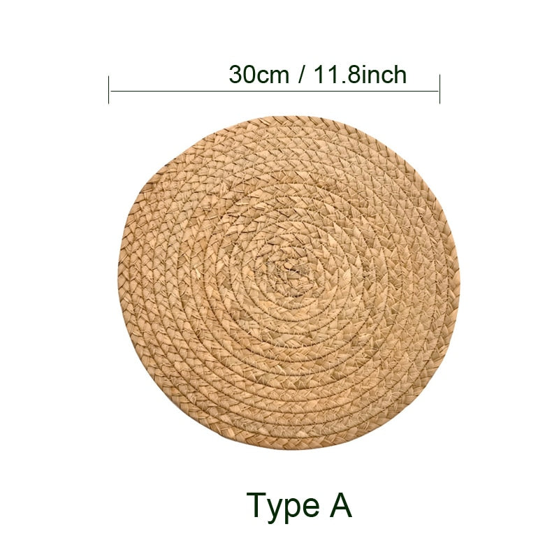 Set of 4 Round Woven Straw Placemats