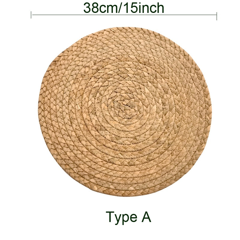 Set of 4 Round Woven Straw Placemats