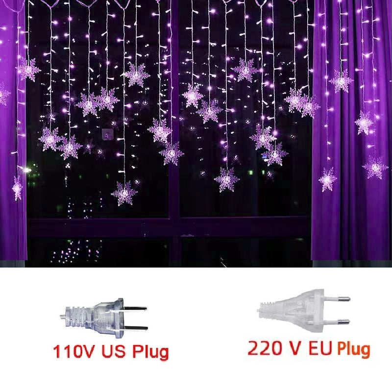 LED Curtain Snowflake String Lights