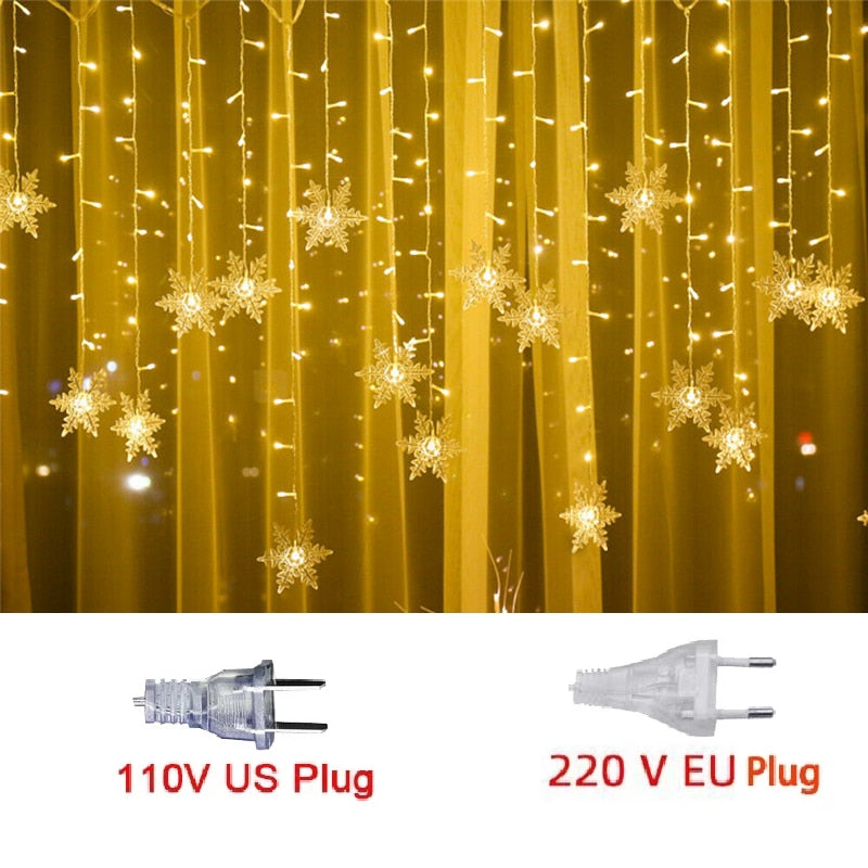 LED Curtain Snowflake String Lights