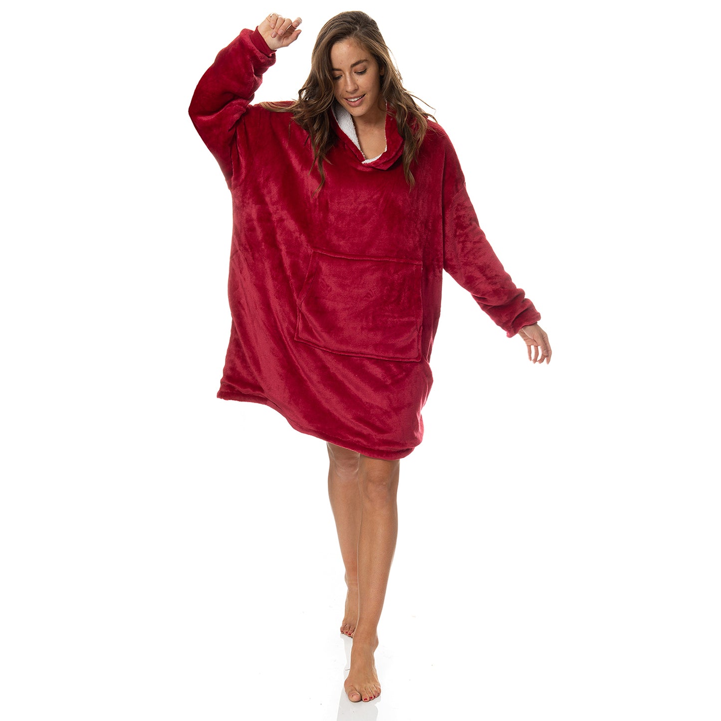 Royal Comfort Snug Hoodie Nightwear Super Soft Reversible Coral Fleece 750GSM - Red