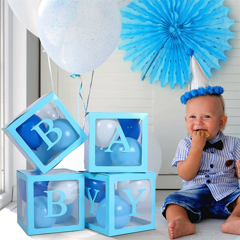 4PCS/Set BABY Balloon Box Cube Blue Boxes