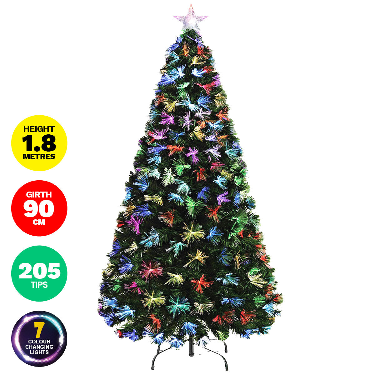 Christmas By Sas 1.8m Fibre Optic Christmas Tree 205 Tips Multicolour Lights & Star
