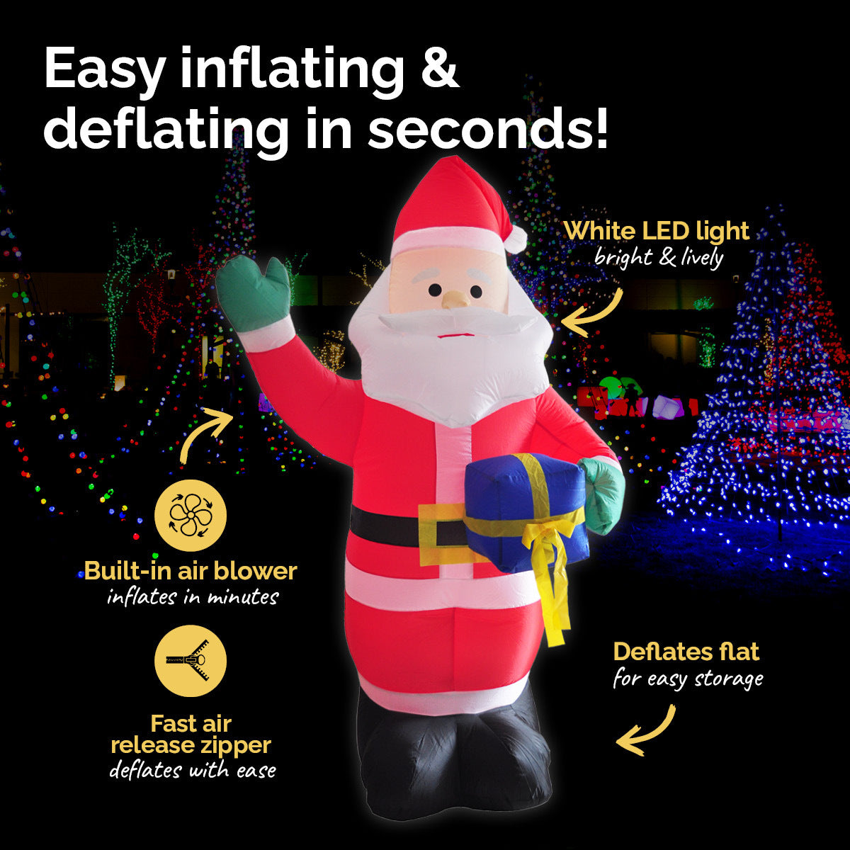 Christmas By Sas 1.8m Self Inflatable LED Waving Santa & Gift Box