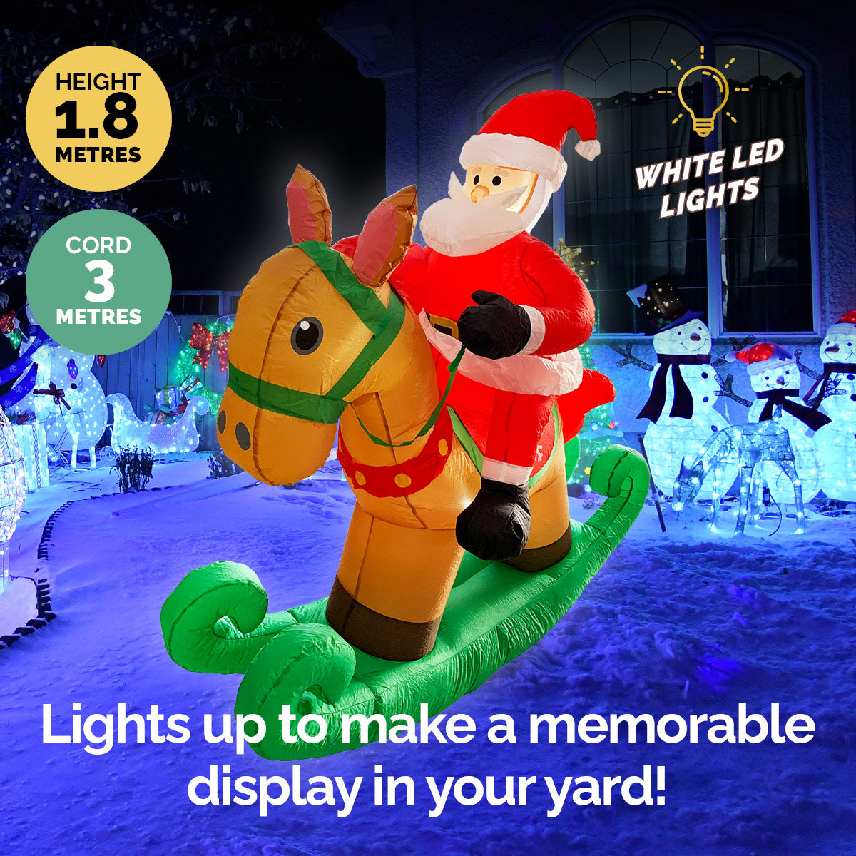 Christmas By Sas 1.8m Self Inflatable LED Santa On Rocking Horse