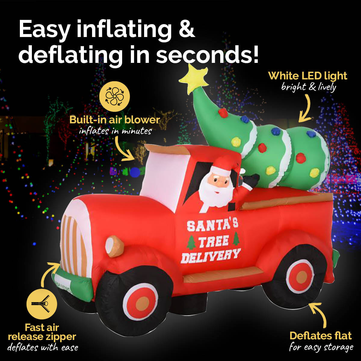 Christmas By Sas 2.25m Santa Ute & Tree Built-In Blower Bright LED Lighting