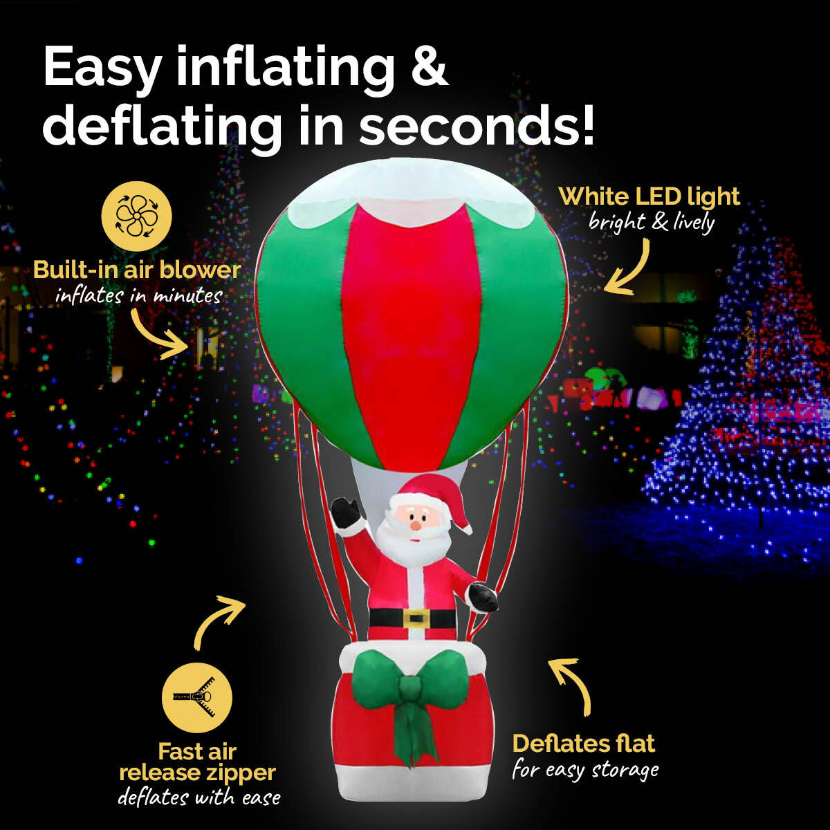 Christmas By Sas 1.8m Santa & Hot Air Balloon Self Inflating LED Lighting