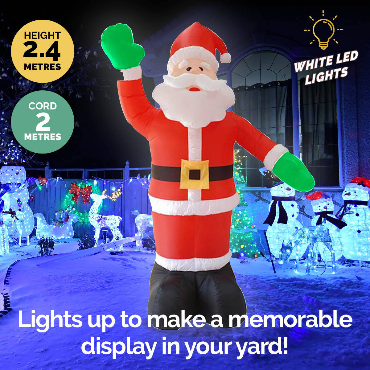 Christmas By Sas 2.4m Waving Santa Self Inflating Bright LED Lighting