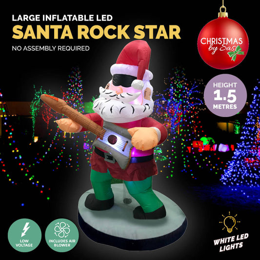 Christmas By Sas 1.5m Santa Rock Star Built-In Blower Bright LED Lighting