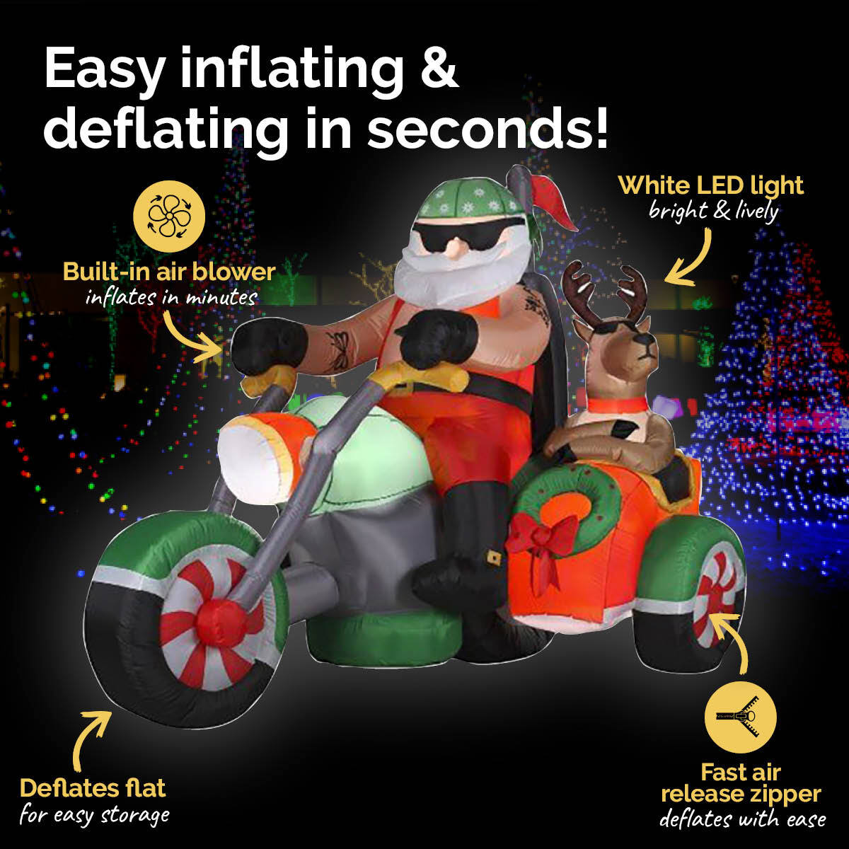 Christmas By Sas 1.8m Santa Reindeer & Trike Built-In Blower LED Lighting