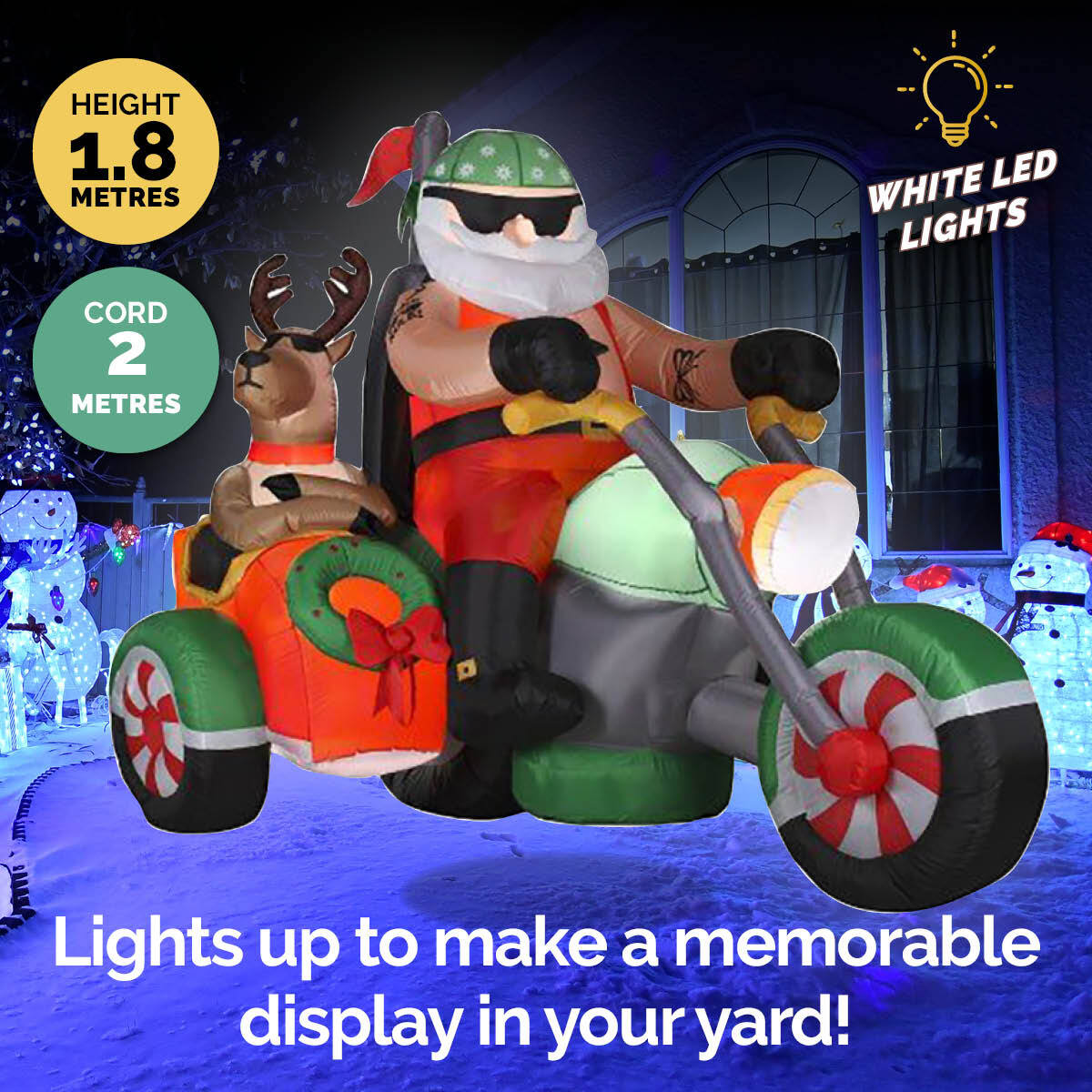 Christmas By Sas 1.8m Santa Reindeer & Trike Built-In Blower LED Lighting