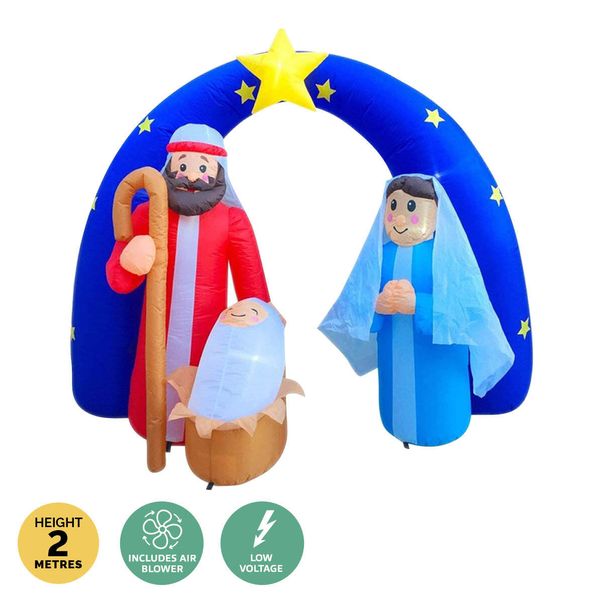 Christmas By Sas 2m Nativity Scene Baby Jesus Self Inflating LED Lighting