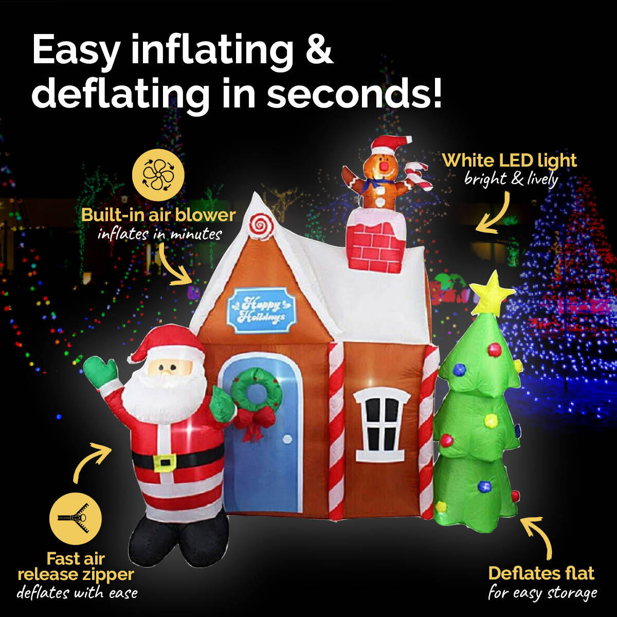 Christmas By Sas 2.2m Gingerbread House & Santa Self Inflating LED Lights