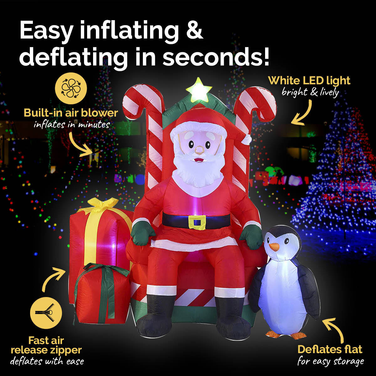 Christmas By Sas 2.1m Santa In His Armchair Self Inflating LED Lighting