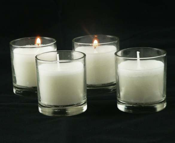 White Wax Clear Glass Holder Votive Candle - Wedding Event Centrepiece Table Decoration